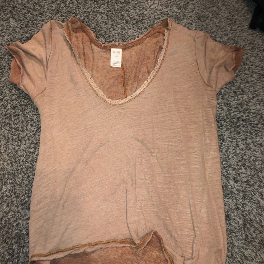 Brown Free People V-Neck T shirt